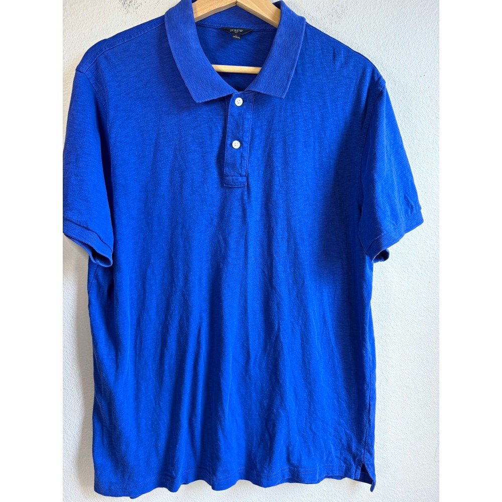J.CREW Men's Polo Shirt Size L Blue Solid Short Sleeve Button Collared RN77388